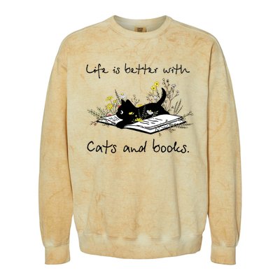 Funny Cat Book Life Is Better With Cats And Books Colorblast Crewneck Sweatshirt