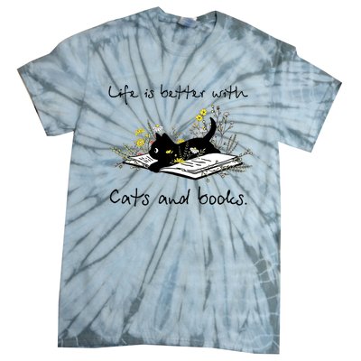 Funny Cat Book Life Is Better With Cats And Books Tie-Dye T-Shirt