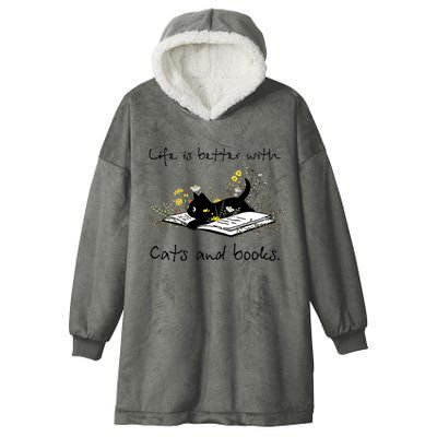 Funny Cat Book Life Is Better With Cats And Books Hooded Wearable Blanket