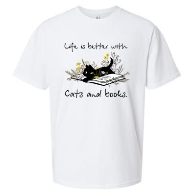 Funny Cat Book Life Is Better With Cats And Books Sueded Cloud Jersey T-Shirt