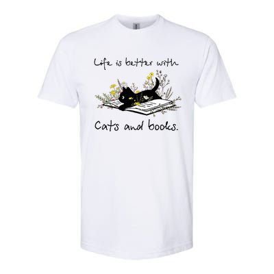 Funny Cat Book Life Is Better With Cats And Books Softstyle CVC T-Shirt