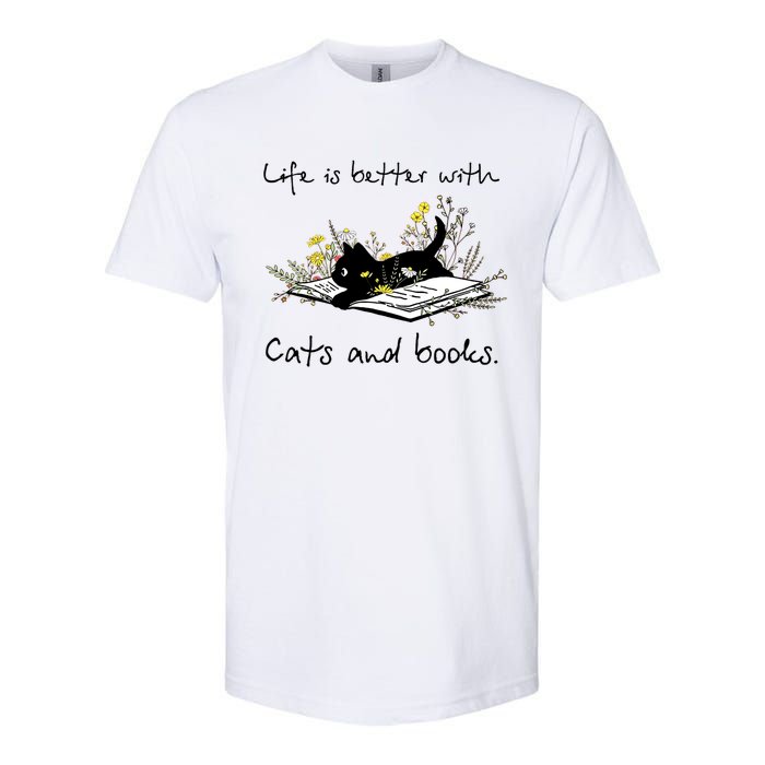 Funny Cat Book Life Is Better With Cats And Books Softstyle CVC T-Shirt