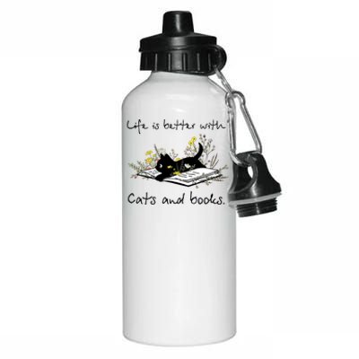 Funny Cat Book Life Is Better With Cats And Books Aluminum Water Bottle