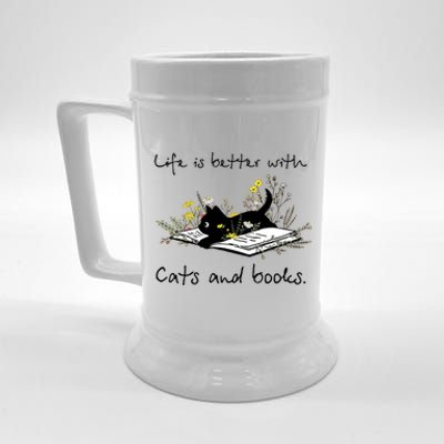 Funny Cat Book Life Is Better With Cats And Books Beer Stein