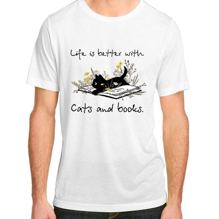 Funny Cat Book Life Is Better With Cats And Books Adult ChromaSoft Performance T-Shirt