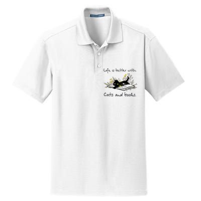 Funny Cat Book Life Is Better With Cats And Books Dry Zone Grid Polo