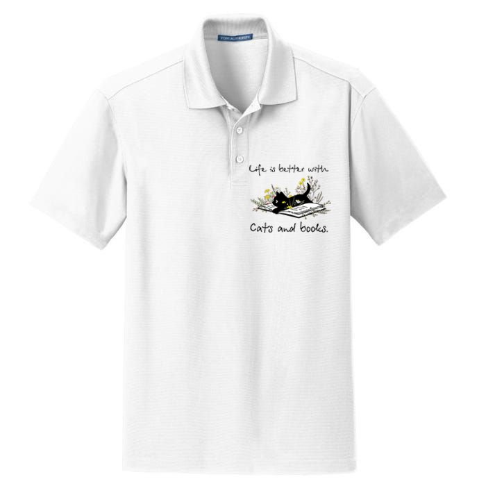 Funny Cat Book Life Is Better With Cats And Books Dry Zone Grid Polo