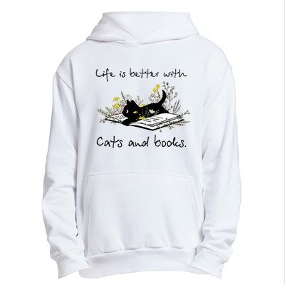 Funny Cat Book Life Is Better With Cats And Books Urban Pullover Hoodie