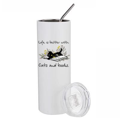 Funny Cat Book Life Is Better With Cats And Books Stainless Steel Tumbler