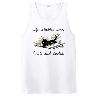 Funny Cat Book Life Is Better With Cats And Books PosiCharge Competitor Tank