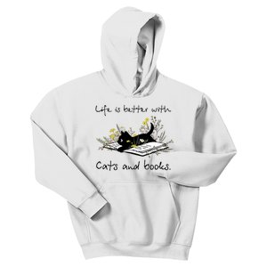 Funny Cat Book Life Is Better With Cats And Books Kids Hoodie