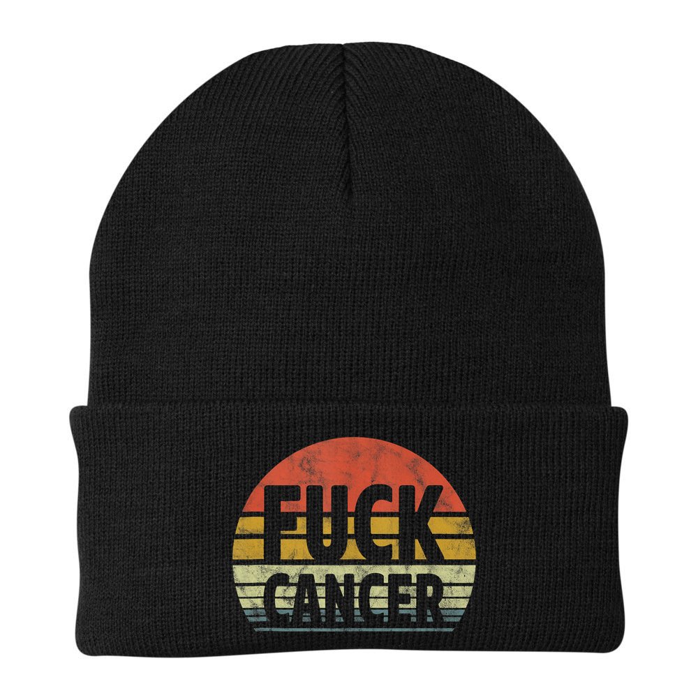 Fuck Cancer Breast Cancer Awareness Gift Retro Distressed Beanie