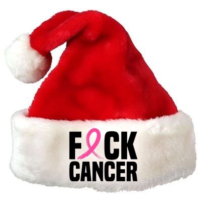 Fuck Cancer Breast Cancer Awareness Gift Retro Distressed Premium Christmas Santa Hat