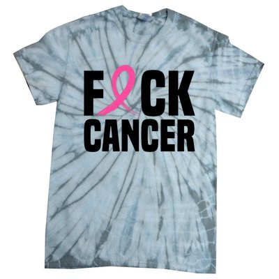 Fuck Cancer Breast Cancer Awareness Gift Retro Distressed Tie-Dye T-Shirt