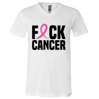 Fuck Cancer Breast Cancer Awareness Gift Retro Distressed V-Neck T-Shirt