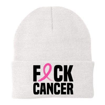 Fuck Cancer Breast Cancer Awareness Gift Retro Distressed Knit Cap Winter Beanie