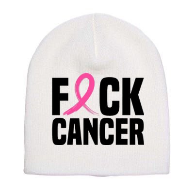 Fuck Cancer Breast Cancer Awareness Gift Retro Distressed Short Acrylic Beanie