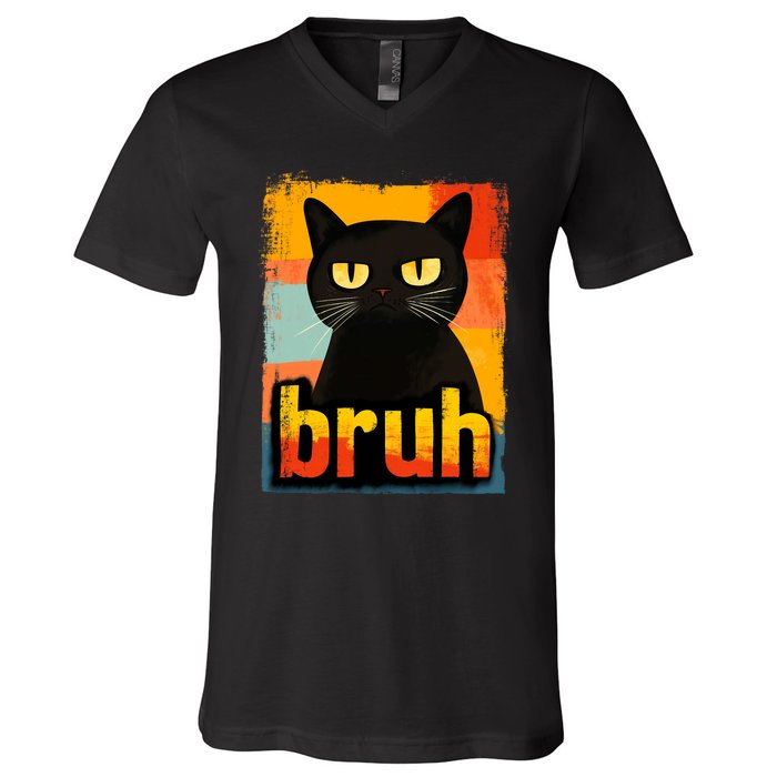 Funny Cat Bruh For Teens Meme Graphic V-Neck T-Shirt