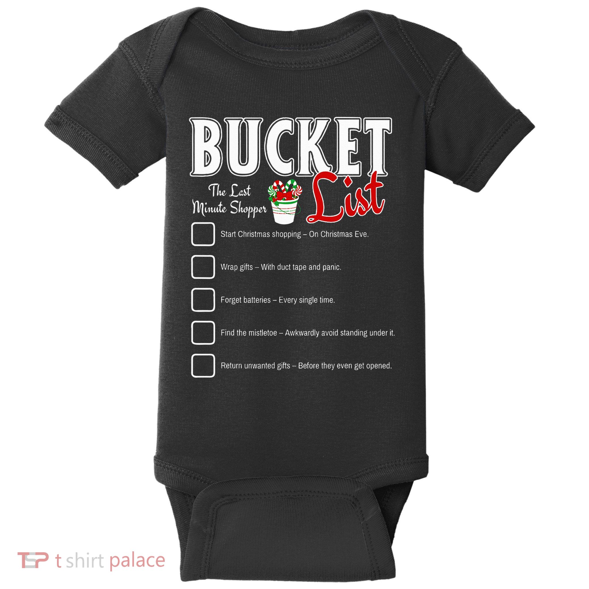 Funny Christmas Bucket List Design Xmas Holiday Humor Baby Bodysuit