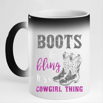 Funny Cowgirl Boots Bling Western Horse Lovers Cute Love Country Life 11oz Black Color Changing Mug