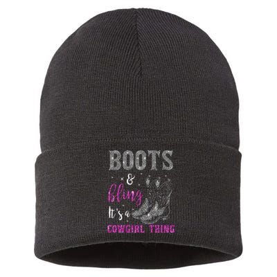 Funny Cowgirl Boots Bling Western Horse Lovers Cute Love Country Life Sustainable Knit Beanie