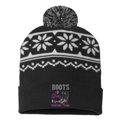 Funny Cowgirl Boots Bling Western Horse Lovers Cute Love Country Life USA-Made Snowflake Beanie