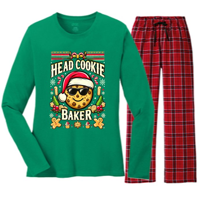 Funny Christmas Baking Festive Xmas Quote Head Cookie Baker Gift Women's Long Sleeve Flannel Pajama Set 