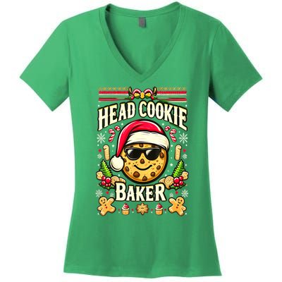 Funny Christmas Baking Festive Xmas Quote Head Cookie Baker Gift Women's V-Neck T-Shirt