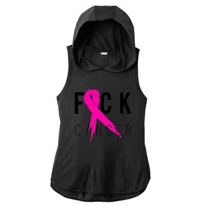 Fuck Cancer Breast Cancer Awareness Retro Distressed Ladies PosiCharge Tri-Blend Wicking Draft Hoodie Tank