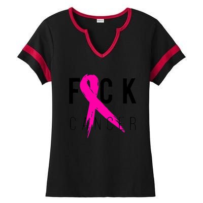 Fuck Cancer Breast Cancer Awareness Retro Distressed Ladies Halftime Notch Neck Tee