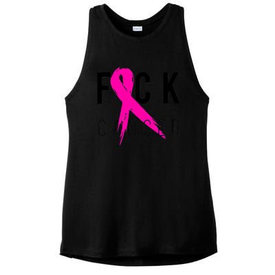 Fuck Cancer Breast Cancer Awareness Retro Distressed Ladies PosiCharge Tri-Blend Wicking Tank