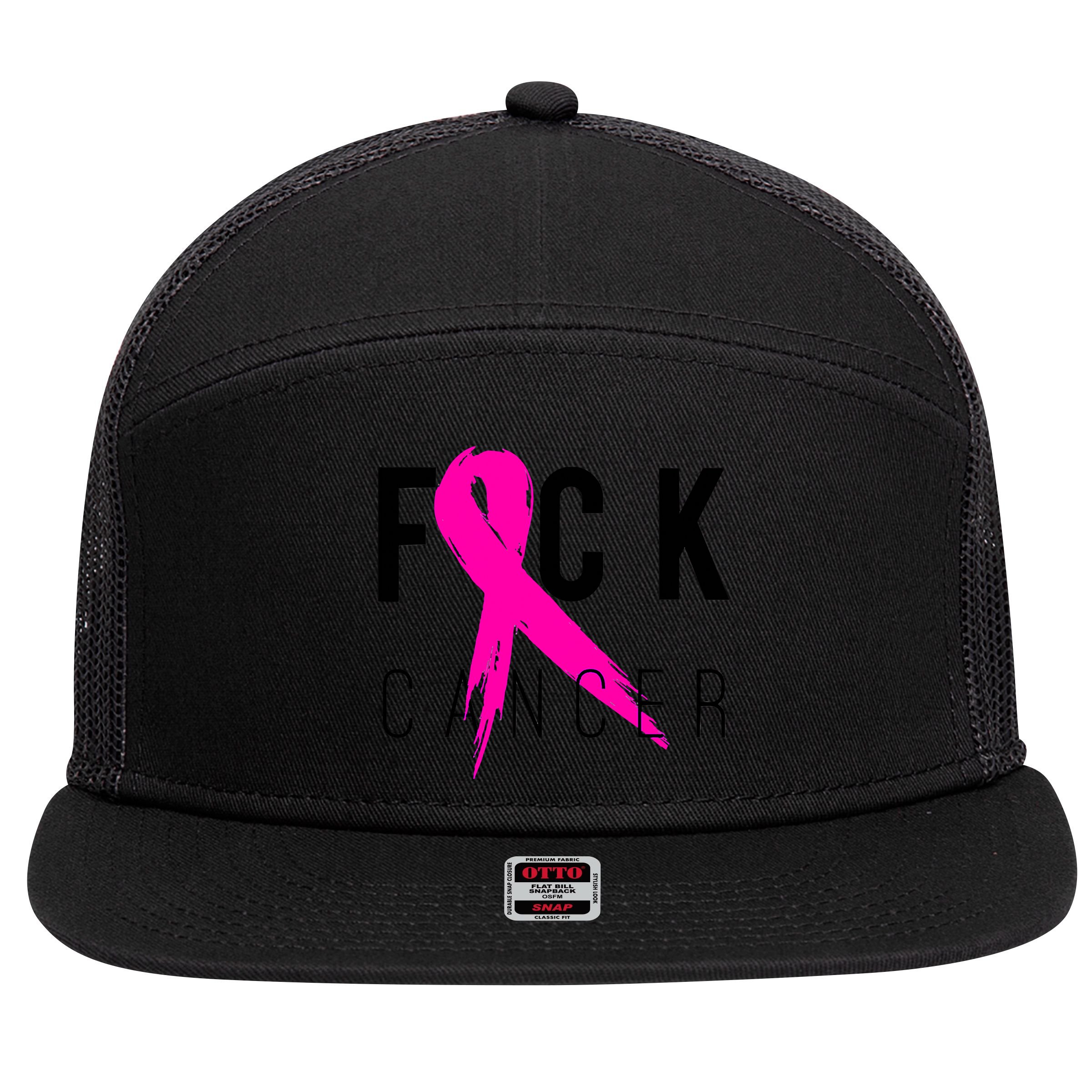 Fuck Cancer Breast Cancer Awareness Retro Distressed 7 Panel Mesh Trucker Snapback Hat