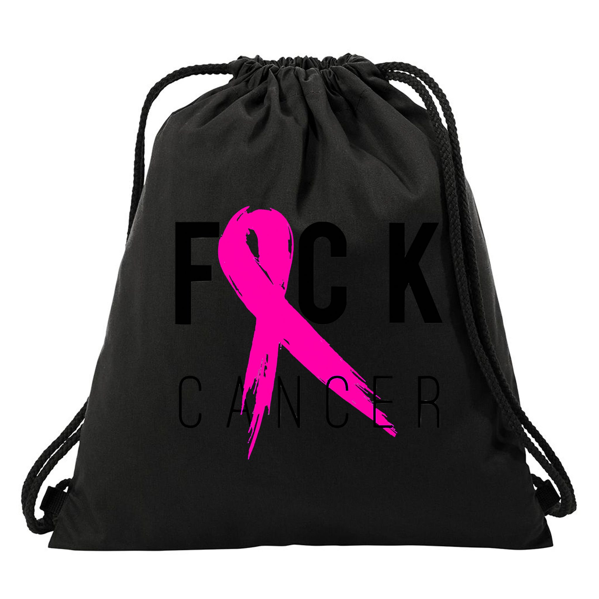 Fuck Cancer Breast Cancer Awareness Retro Distressed Drawstring Bag