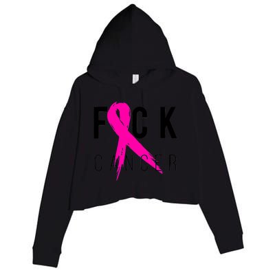 Fuck Cancer Breast Cancer Awareness Retro Distressed Crop Fleece Hoodie