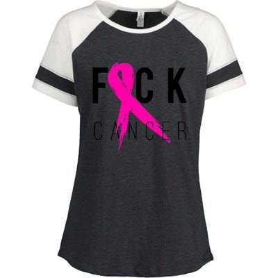 Fuck Cancer Breast Cancer Awareness Retro Distressed Enza Ladies Jersey Colorblock Tee