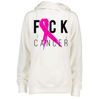 Fuck Cancer Breast Cancer Awareness Retro Distressed Womens Funnel Neck Pullover Hood