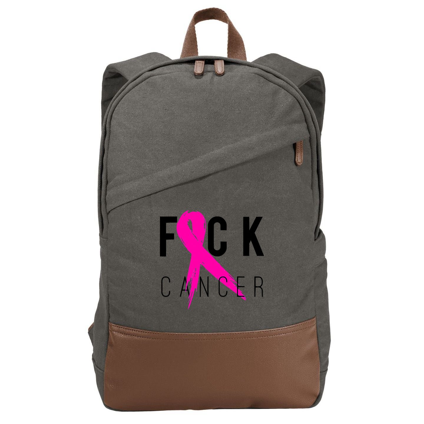 Fuck Cancer Breast Cancer Awareness Retro Distressed Cotton Canvas Backpack