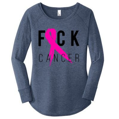 Fuck Cancer Breast Cancer Awareness Retro Distressed Women's Perfect Tri Tunic Long Sleeve Shirt