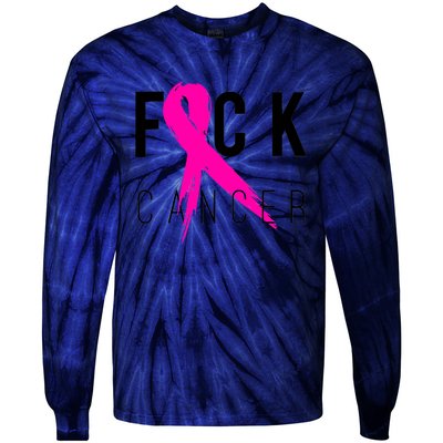 Fuck Cancer Breast Cancer Awareness Retro Distressed Tie-Dye Long Sleeve Shirt