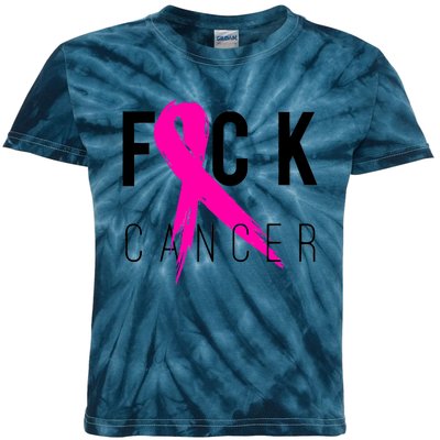 Fuck Cancer Breast Cancer Awareness Retro Distressed Kids Tie-Dye T-Shirt