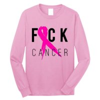 Fuck Cancer Breast Cancer Awareness Retro Distressed Long Sleeve Shirt