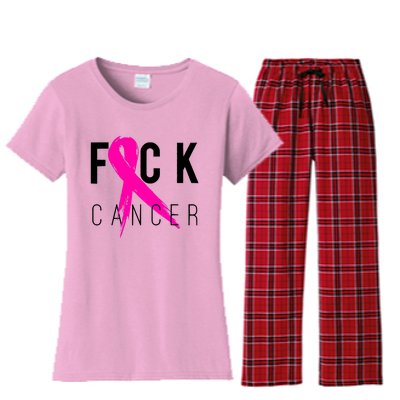 Fuck Cancer Breast Cancer Awareness Retro Distressed Women's Flannel Pajama Set