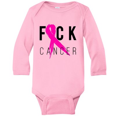 Fuck Cancer Breast Cancer Awareness Retro Distressed Baby Long Sleeve Bodysuit