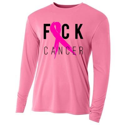 Fuck Cancer Breast Cancer Awareness Retro Distressed Cooling Performance Long Sleeve Crew