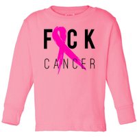 Fuck Cancer Breast Cancer Awareness Retro Distressed Toddler Long Sleeve Shirt