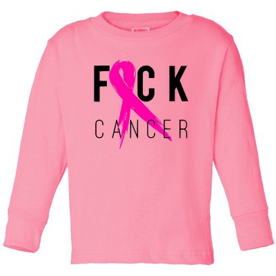 Fuck Cancer Breast Cancer Awareness Retro Distressed Toddler Long Sleeve Shirt