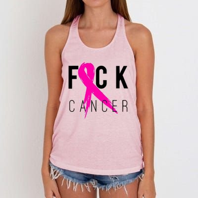 Fuck Cancer Breast Cancer Awareness Retro Distressed Women's Knotted Racerback Tank