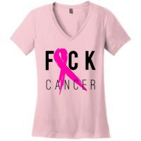 Fuck Cancer Breast Cancer Awareness Retro Distressed Women's V-Neck T-Shirt