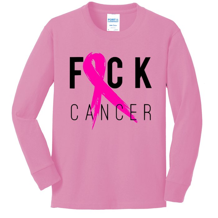 Fuck Cancer Breast Cancer Awareness Retro Distressed Kids Long Sleeve Shirt