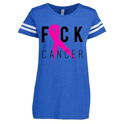 Fuck Cancer Breast Cancer Awareness Retro Distressed Enza Ladies Jersey Football T-Shirt